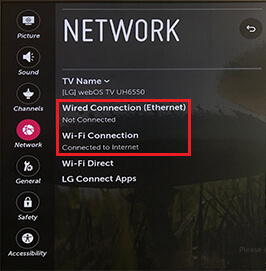 LG Smart TV webOS - Network